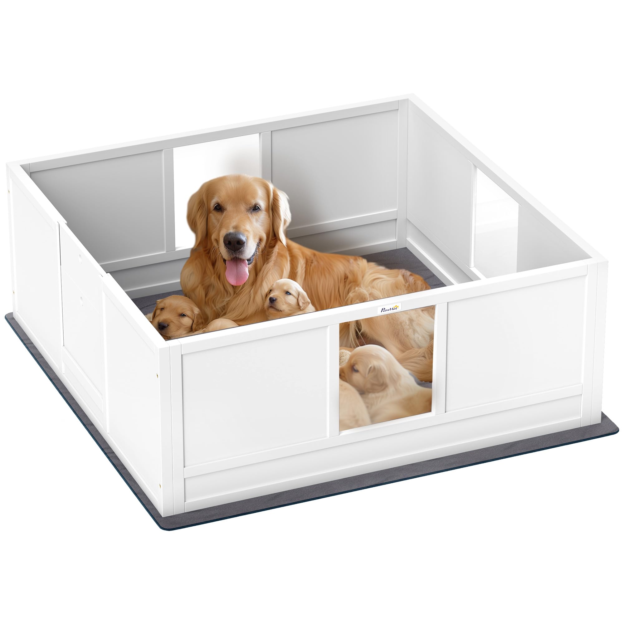 Pawhut White Dog Whelping Box W/ Whelping Pad, Adjustable Entrance, 124 X 120Cm In | Size: Large