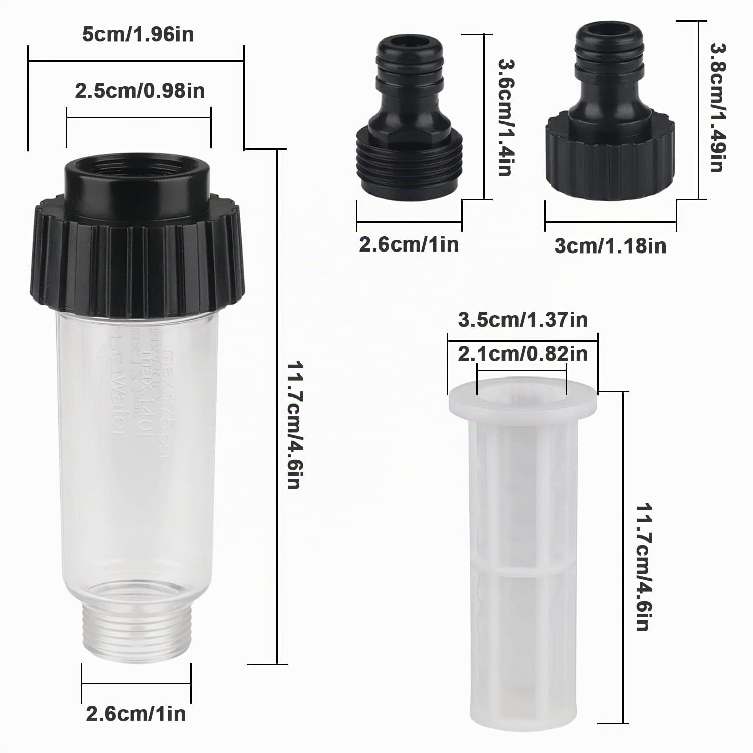 Filtro de Agua para Lavadoras a Presión e Hidrolimpiadora - Manguera de Jardín de 3/4 Pulgadas - Limpiador de Alta Presión para Karcher K2-K7