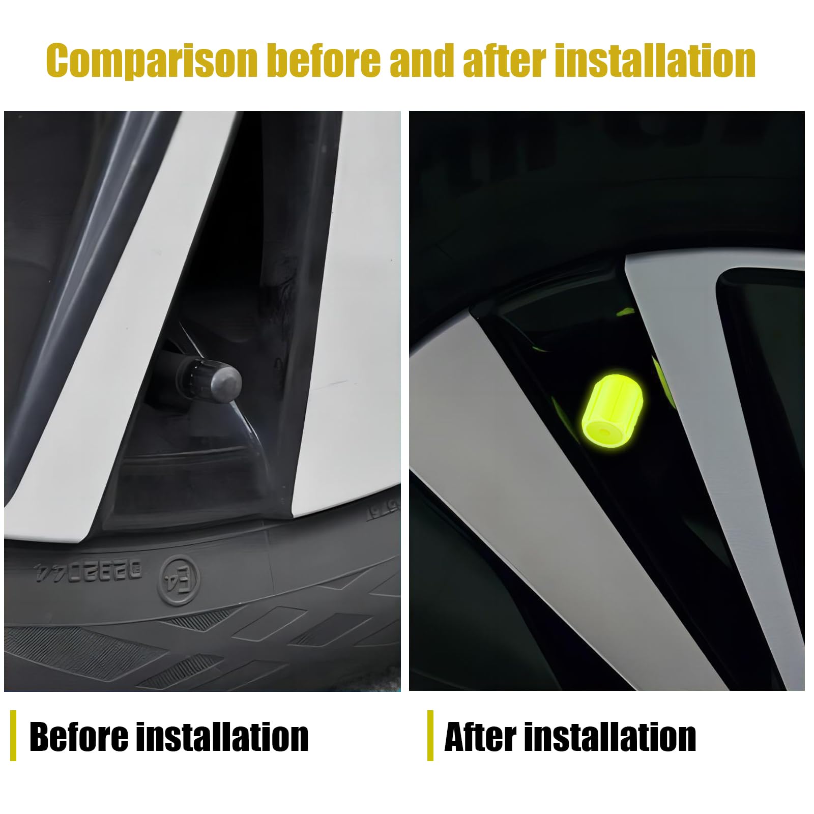 8PCS Dust Caps for Car Bike Tyres Universal Fluorescent Tire Valve Caps Glow in the Dark Car Bike Wheel Stem Covers, Durable Dust Caps Fit for Car, Children's Bicycles Safe at Night (Yellow) - 4