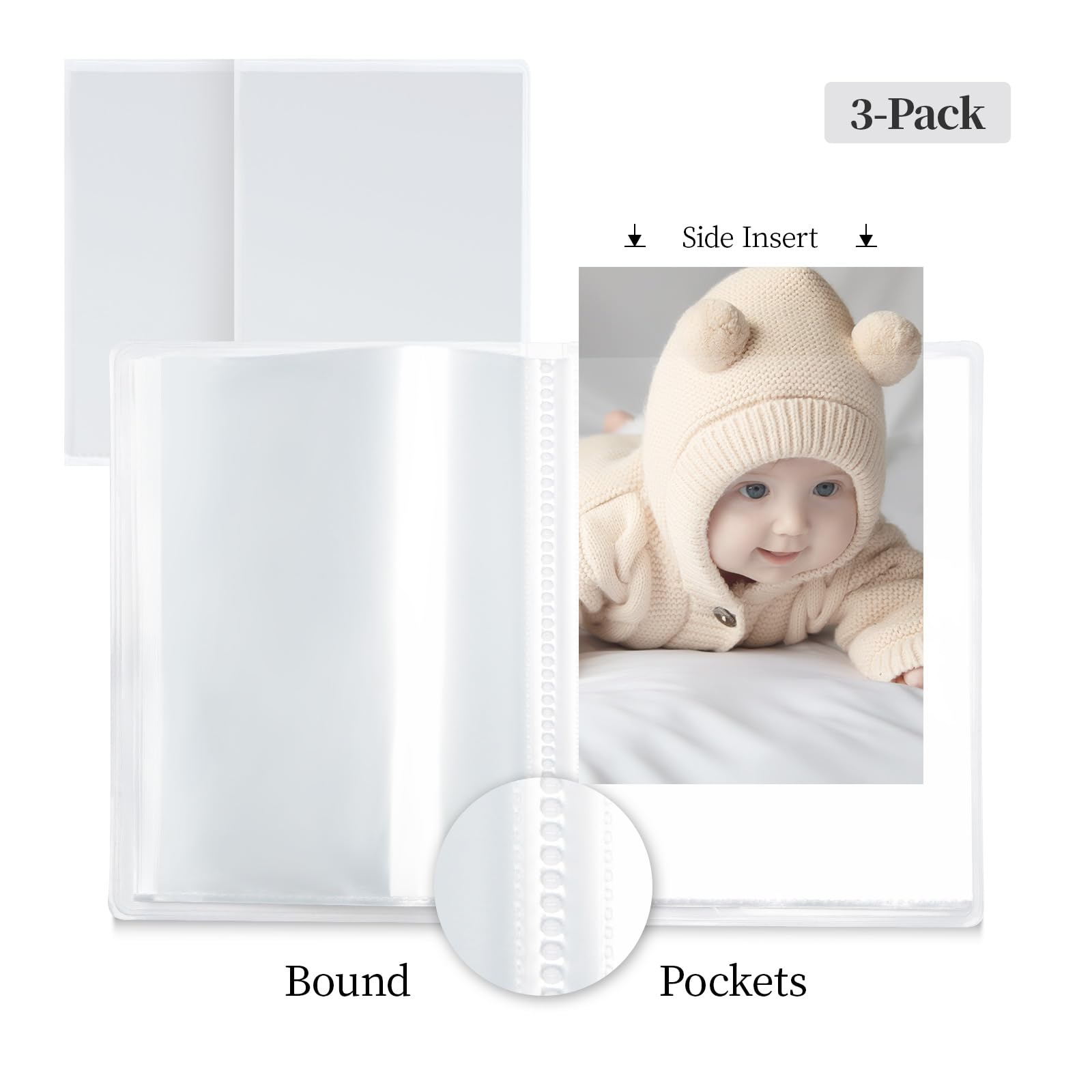 Vienrose Petit Album Photo 10x15, 3 Livres Photos Bébé 52 Pochettes, Couverture Personnalisable, Transparent