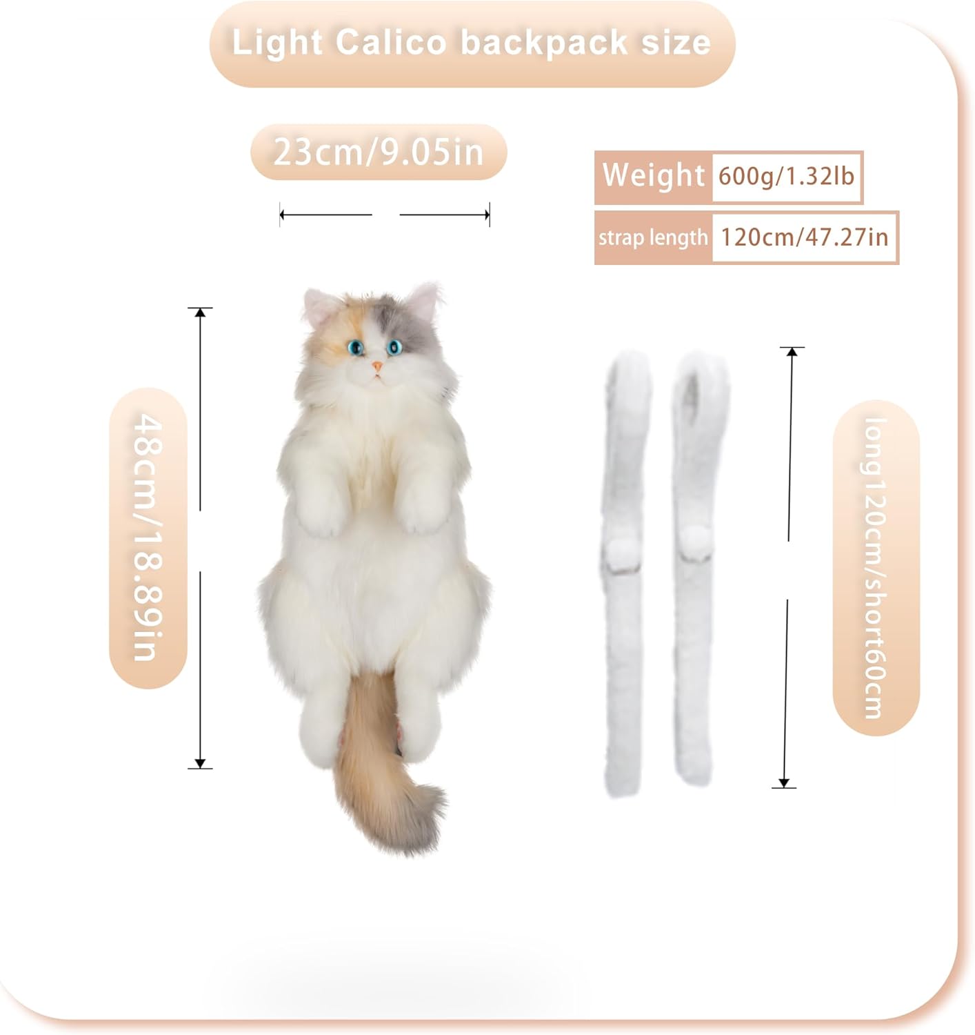 Chongker Stuffed Realistic Cat Plush Backpack - Cute and Soft Stuffed Animal Backpack with Adjustable Straps,Light tan - Image 6
