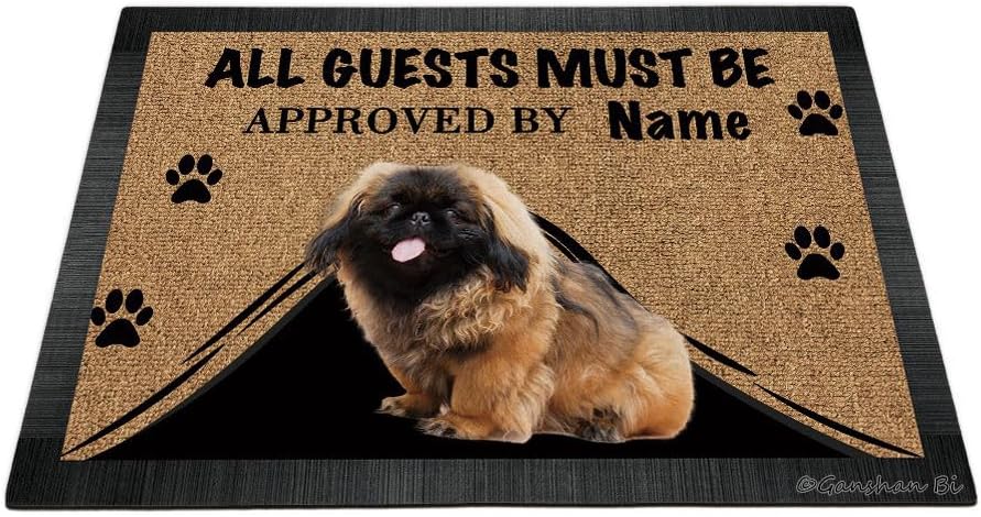 Funny Peking Lion Dog Dog Welcome Doormat All Guests Must Be Approved Floor Mat Custom Door Mat Home Decor Gift for Dog Lover 23.6" X 15.7", Style 1