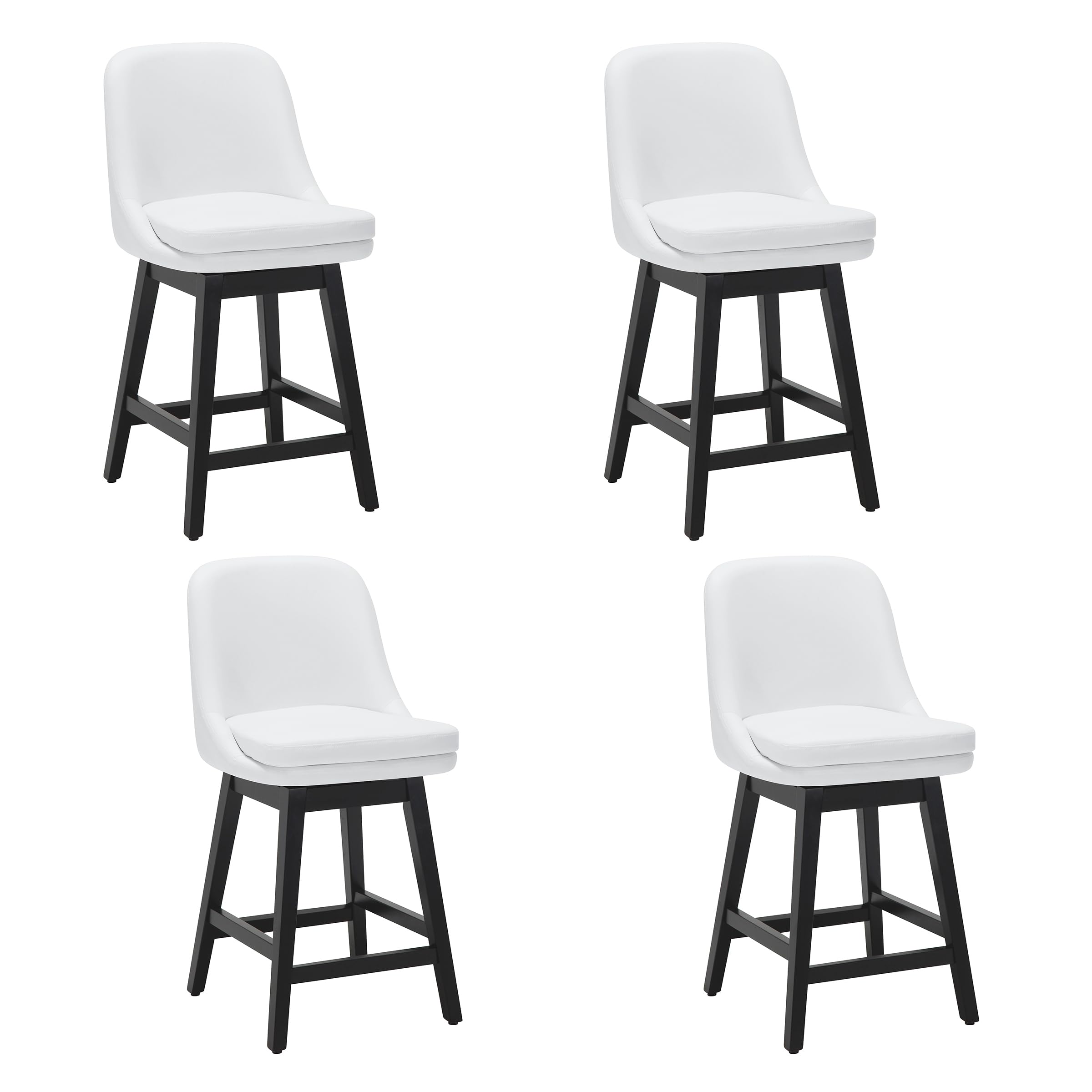 MINCETA Swivel Bar Stools Set of 4, 26" Counter Height Bar Stool Wite Solid Wood Legs, Modern Upholstered Barstools with Back for Kitchen Island, PU