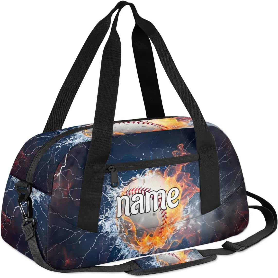 Abstract Water Fire Lightning Baseball Custom Name Kids Duffle Bag for Boys, Personalized Sports Gym Duffel Lightweight Water Resistant Foldable Sports Gym Bag Weekender Overnight Sleepover Bag