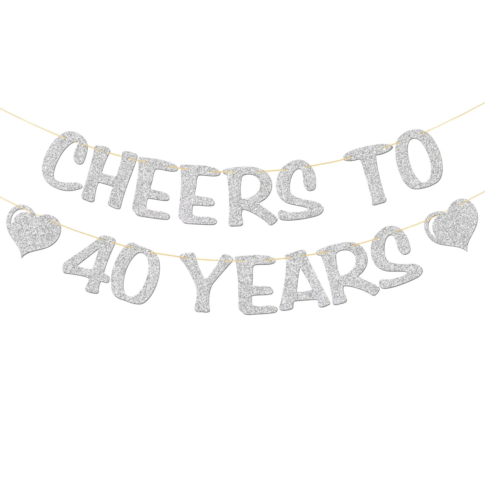 Cheers to 40 Years Banner - 40th Anniversary Party Garland Supplies - Happy 40th Birthday Party Decorations Glitter Silver