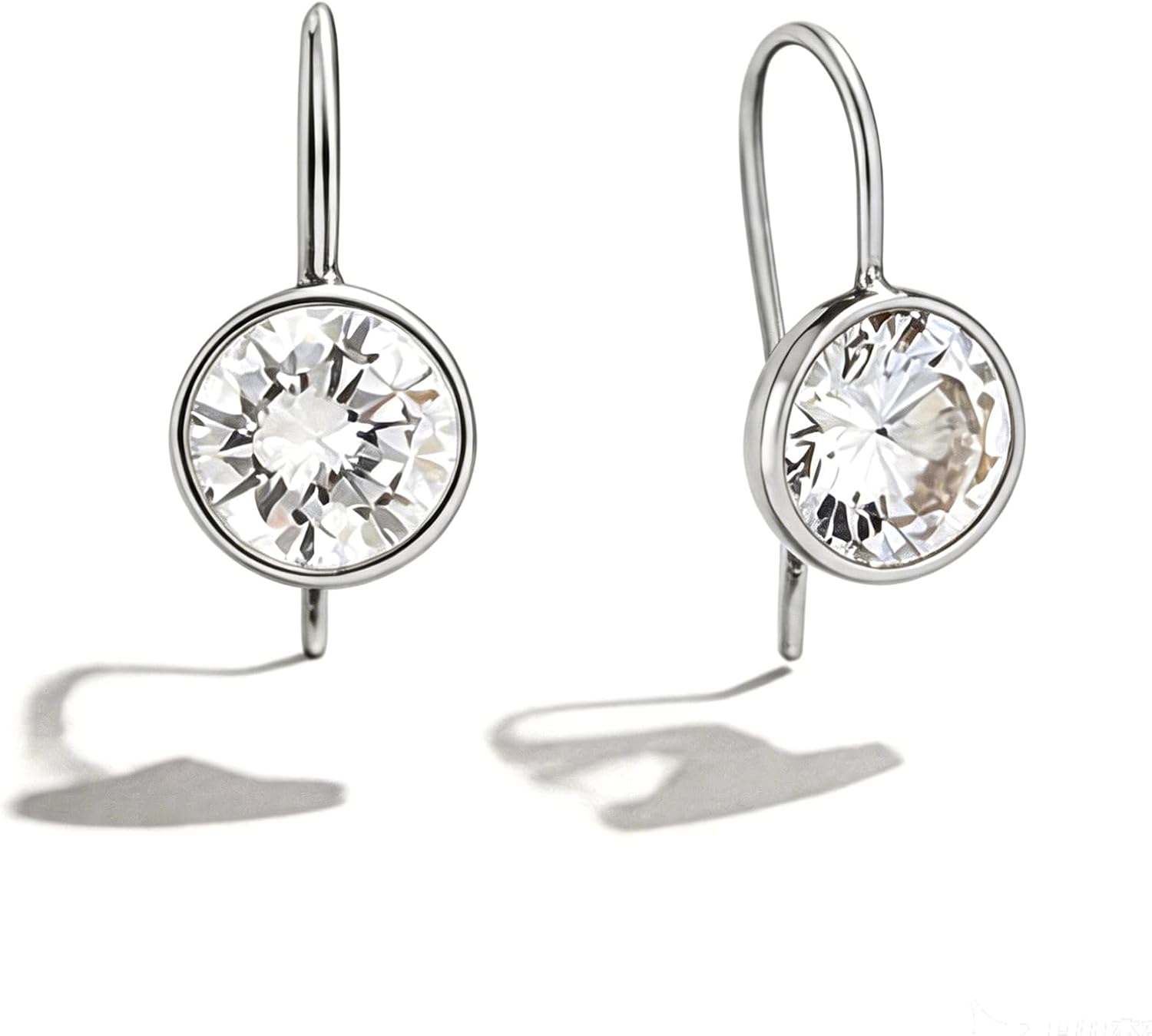 Gold Drop Earrings for Women, 8mm-10mm Round Cubic Zirconia Bezel Dangle Earring Yellow Gold Plated Lever Back Small Crystal Drop Earrings with CZ Hanging Diamond for Mom, Birthday
