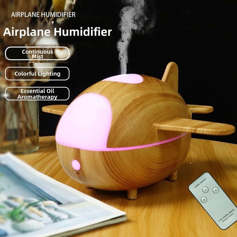 Diffuseur d'arômes d'avion avec télécommande - 300 ml - Diffuseur électrique d'huiles essentielles pour chambre à coucher - Humidificateur silencieux avec 7 lumières LED