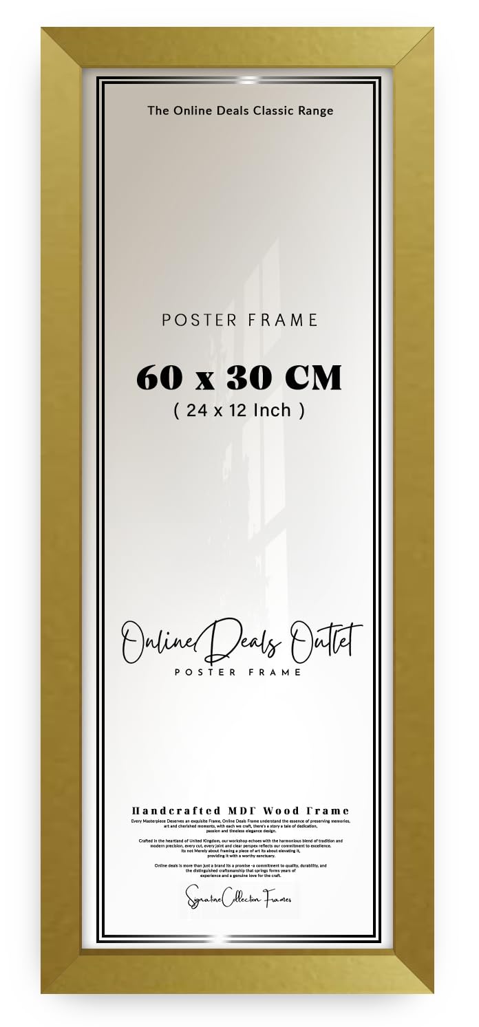 Online Deals | MDF Picture Frame (60 x 30 CM) 12 x 24 Inch for Comic Book Covers, Anime Sketches & Posters, MDF Build, Easy Wall Mounting Hooks [ Gold ]