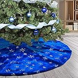 Atiming Blue Christmas Tree Skirt Plush 90cm Dark Blue Fur Christmas Tree Skirt Mat with Silver Sequin Snowflake Xmas Tree Skirt Base Cover for Christmas New Year Decorations (Blue-S, 36inches)