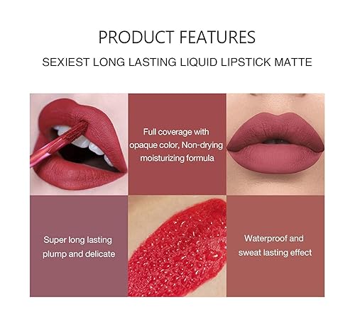 Miniatura 4 de Juego de lápices labiales de 6 colores, antiadherente, mate, terciopelo brillante, de larga duración, para mujeres y niñas (A)