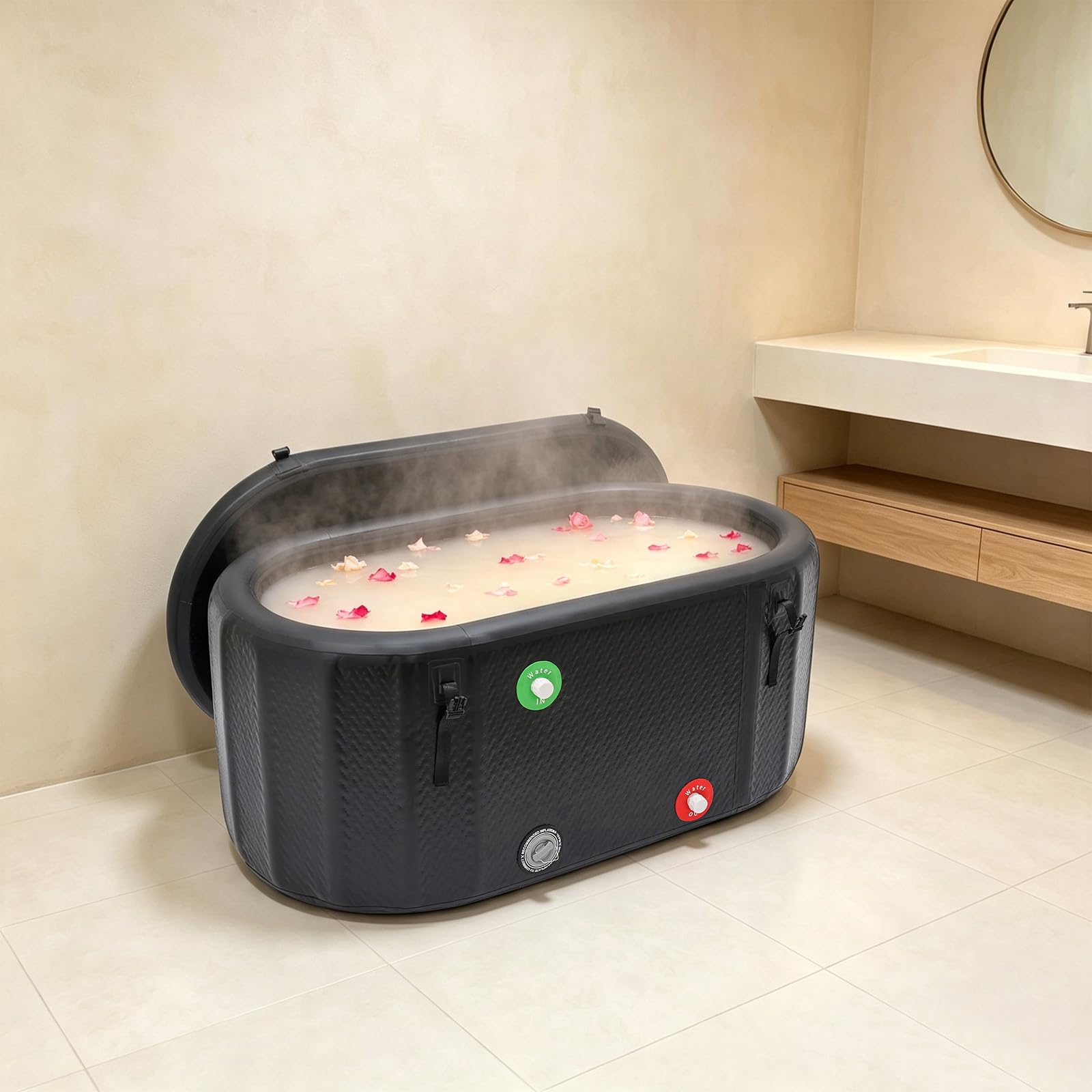 Eisbadewanne Aufblasbar 275L Kaltwasserbecken Mit Deckel Pumpe Schwarz