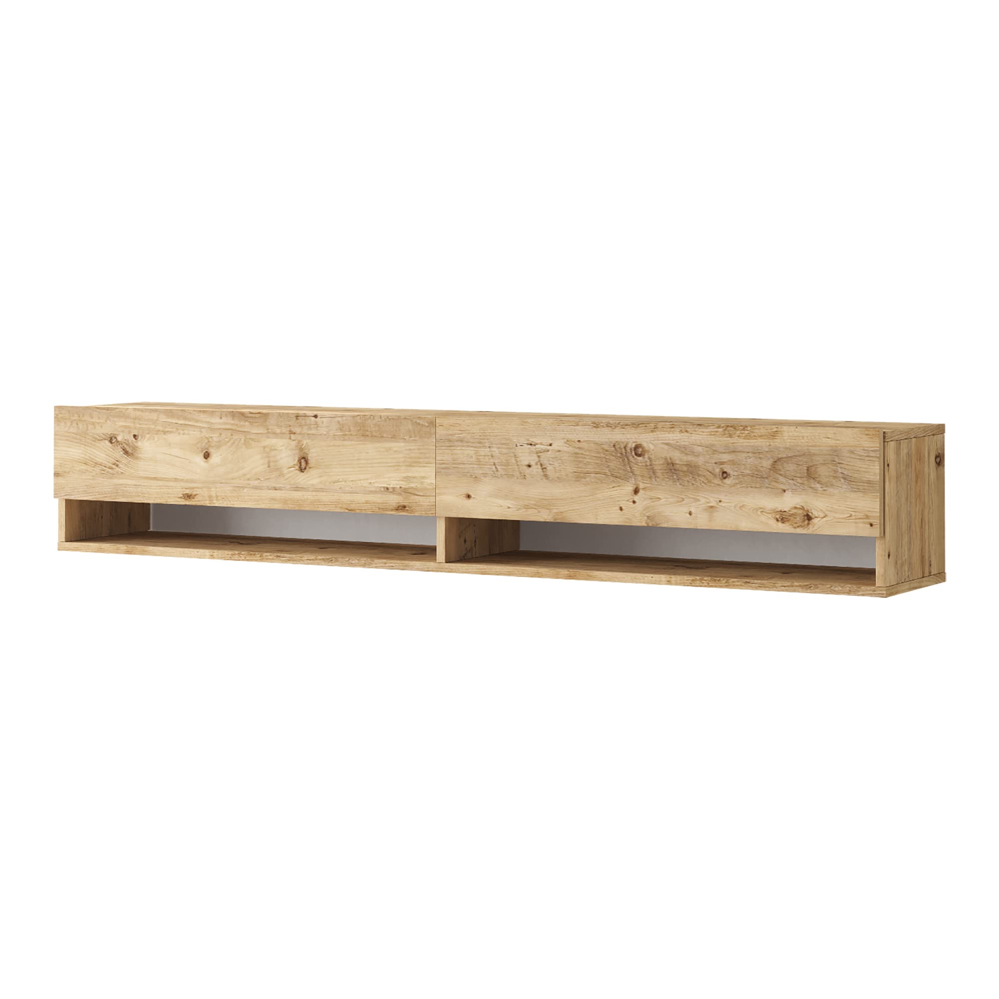 Meuble TV 2 Portes En.casa - 180x30x32cm - Panneau Mélaminé Effet Chêne/Blanc - Rangement Salon