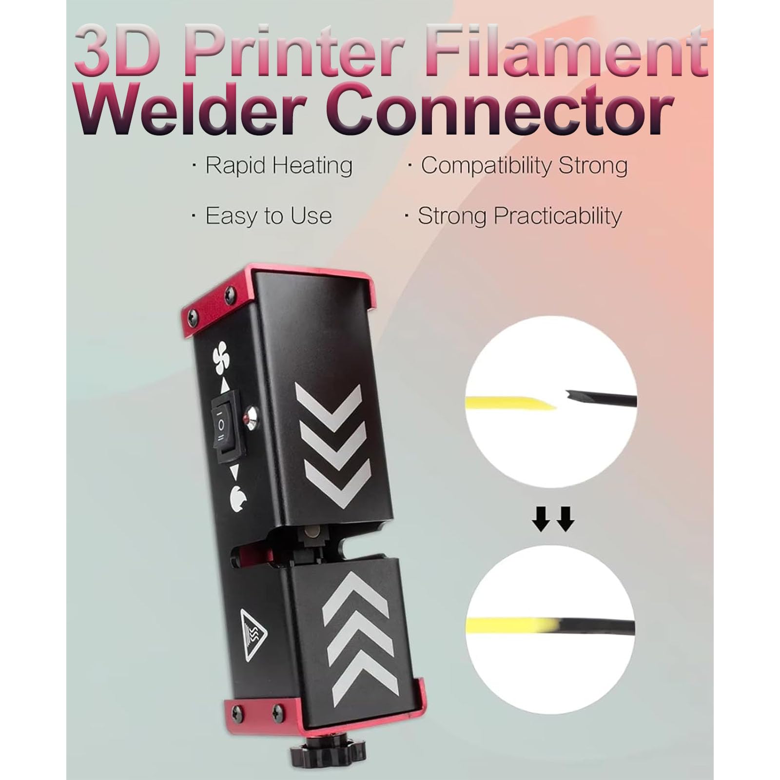 Spawarka filamentu do drukarki 3D, złącze filamentu do filamentu 1,75 mm ze 100 szt. rękawów PTFE, szybkie nagrzewanie, regulowane napięcie zacisku, łącznik filamentu do PLA ABS PETG TPU