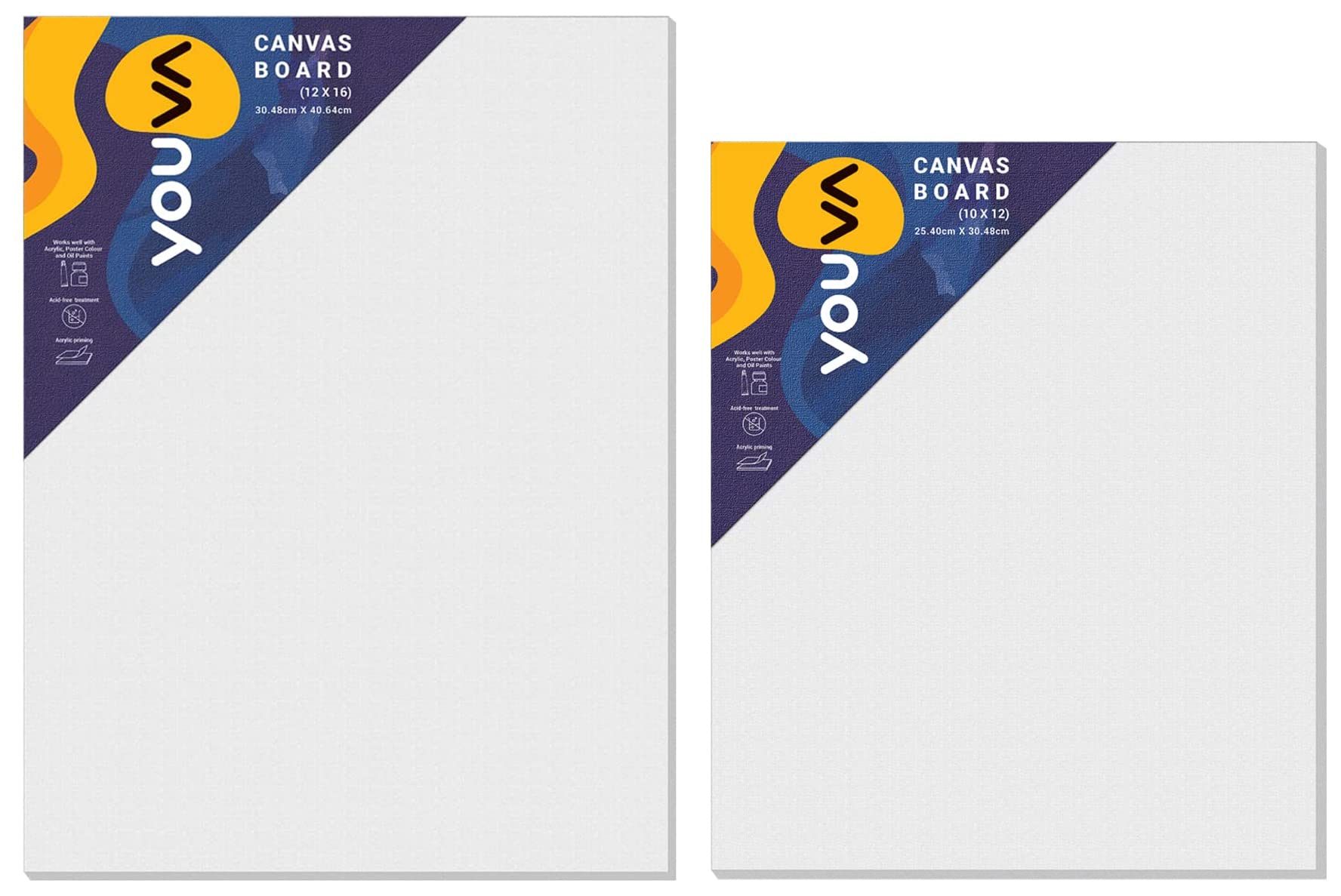 Navneet Youva Primed Canvas Board for Acrylic & Oil Painting | 10x12 inch, Pack of 3 | & 12x16 inch | Students & Budding Artists | Durable, High-Quality Canvas