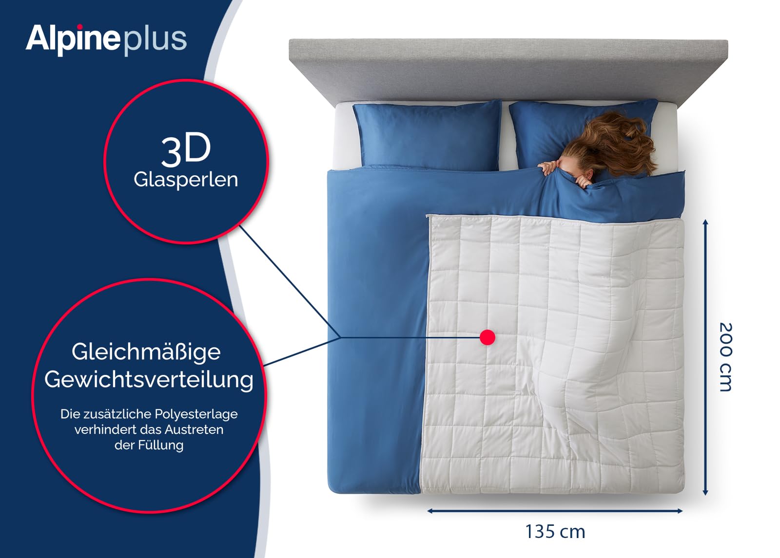 Gewichtsdecke 10kg 135x200 cm Therapiedecke für Erwachsene Schwere Bettdecke aus Polyester mit Glasperlen Grau