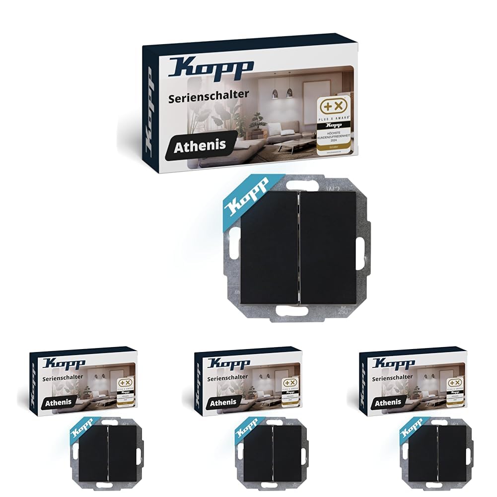 Kopp ATHENIS Serienschalter in Schwarz matt – Unterputz‑Doppelwippschalter mit 10 AX Schaltvermögen – Hochwertiger IP20 Lichtschalter mit Steckklemmen – Stilvoller Serienschalter für Wohnräume 250 V~