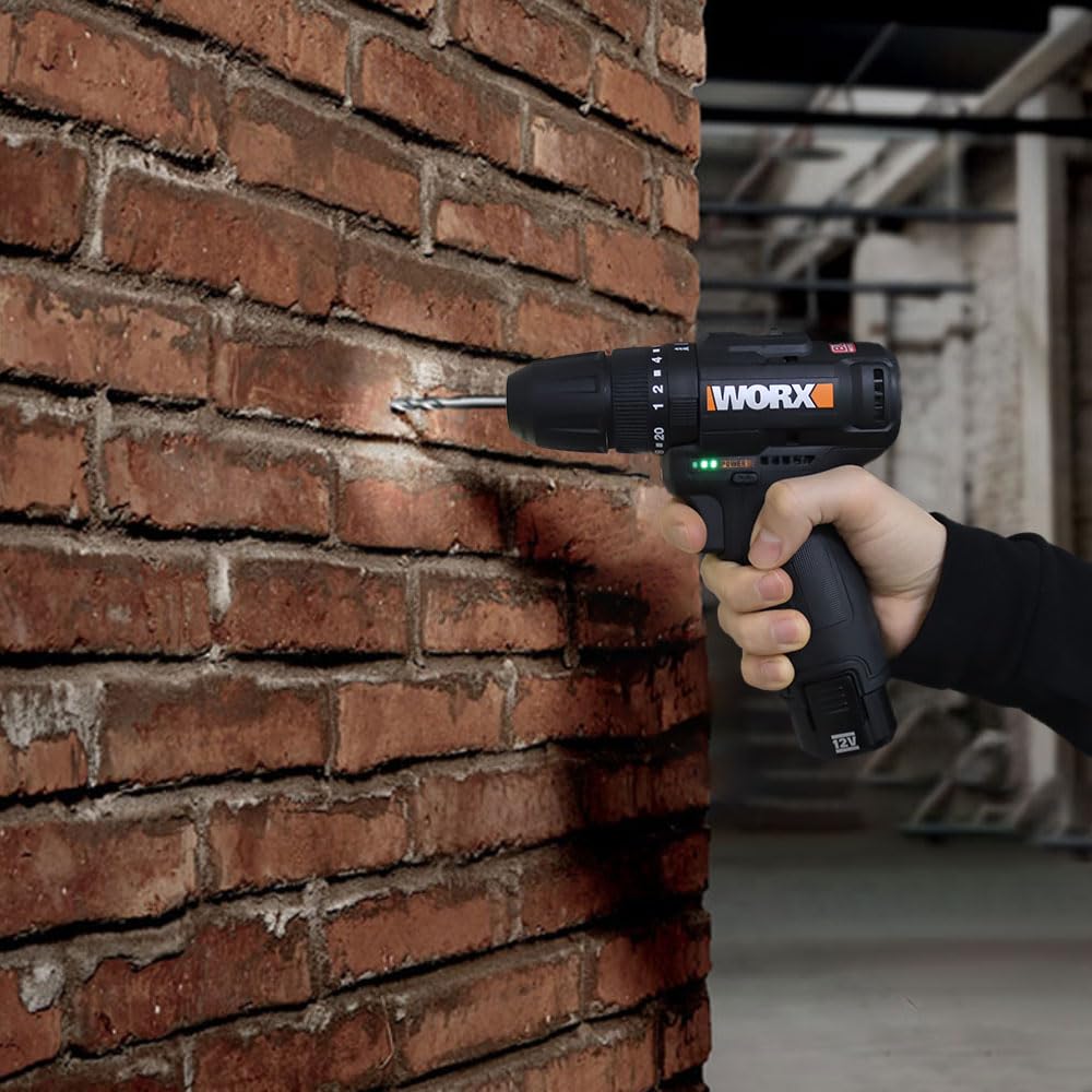 WORX WX121 Taladro Percutor 12V Brushless 40Nm Compacto, 3 en 1, 2 Baterías 2Ah, Cargador y Maletín, para Metal, Madera y Albañilería