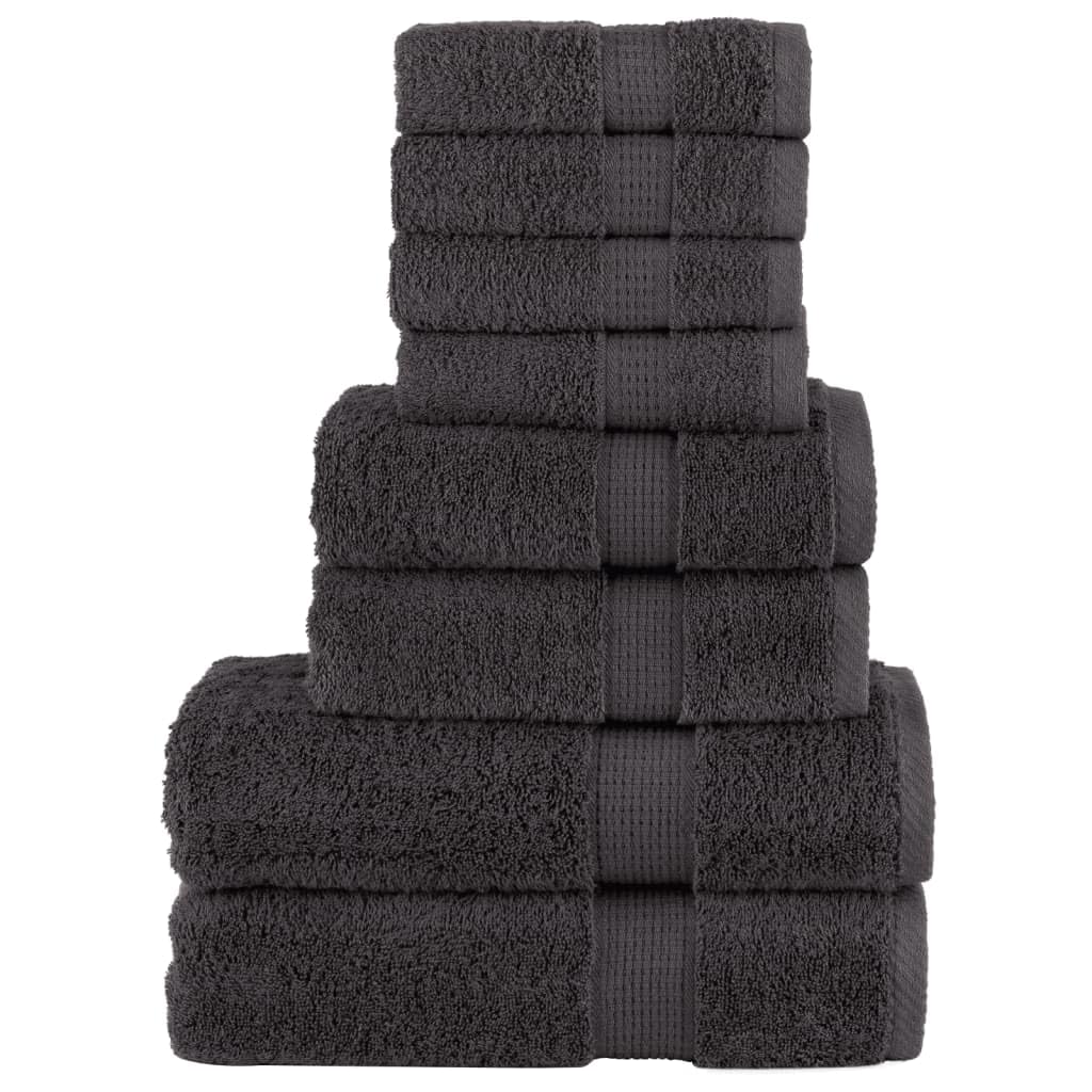 Juego de toallas premium de 8 piezas SOLUND Antracita 600 gsm Juego de toallas de baño familiar, accesorios de baño altamente absorbentes de agua