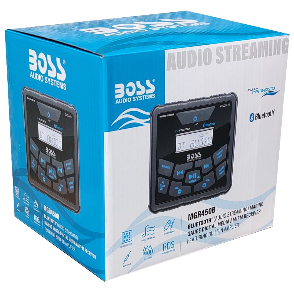 Kit Set para Boss Audio Systems MGR450B 1 Receptor estéreo Marino Am/FM, indicador de Receptor de Medios Digitales, Bluetooth Incorporado, Resistente al Agua, 1 Pieza