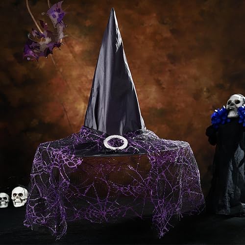 Miniatura 9 de Sombrero de bruja de Halloween para decoración, sombrero de bruja de encaje de campanario, accesorio de disfraz de Halloween para fiesta de cosplay