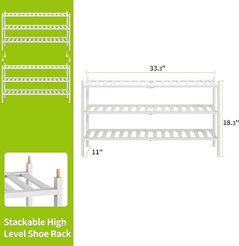 Miniatura 53 de BMOSU - Estante de zapatos pequeño apilable de 3 niveles de bambú premium, organizador de almacenamiento para pasillo, armario, sala de estar y