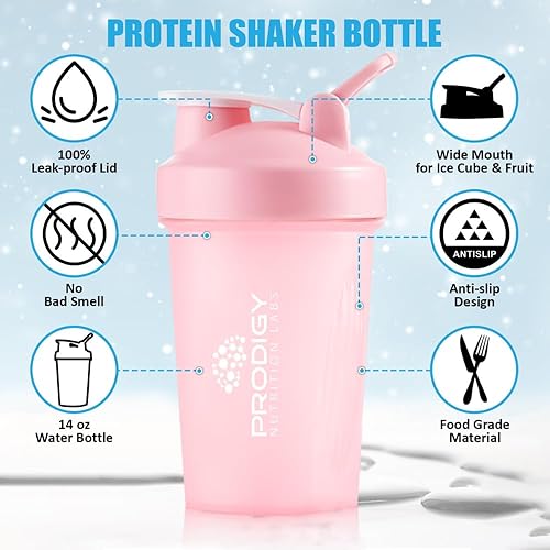 Miniatura 2 de Prodigy Nutrition Labs Botella batidora rosa de alta calidad, perfecta para batidos de proteínas y antes del entrenamiento, 14 onzas (rosa)