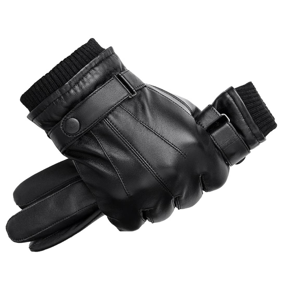 Guanti in pelle da uomo Autunno Inverno Warm Touch Screen Full Finger Mittens Black S002 Plus K0033 L