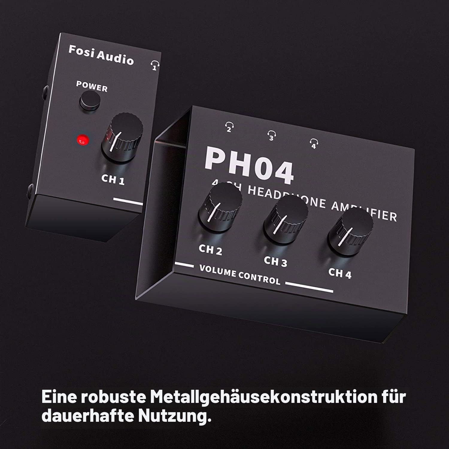 Fosi Audio PH04 4 Kanal Kopfhörerverstärker Metall-Stereo-Audio-Verstärker mit 12V 1,5A-Netzteil, ultrakompakter tragbarer Kopfhörersplitter für Studio und Bühne