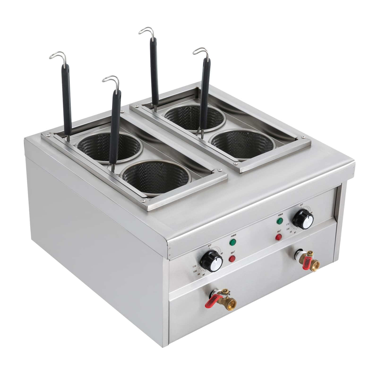 Fornello per pasta professionale, fornello elettrico con 4 cesti per pasta, 2 coperchi, 2 impostazioni di temperatura separate, cottura per pasta, in acciaio inox, comoda macchina per cucinare la