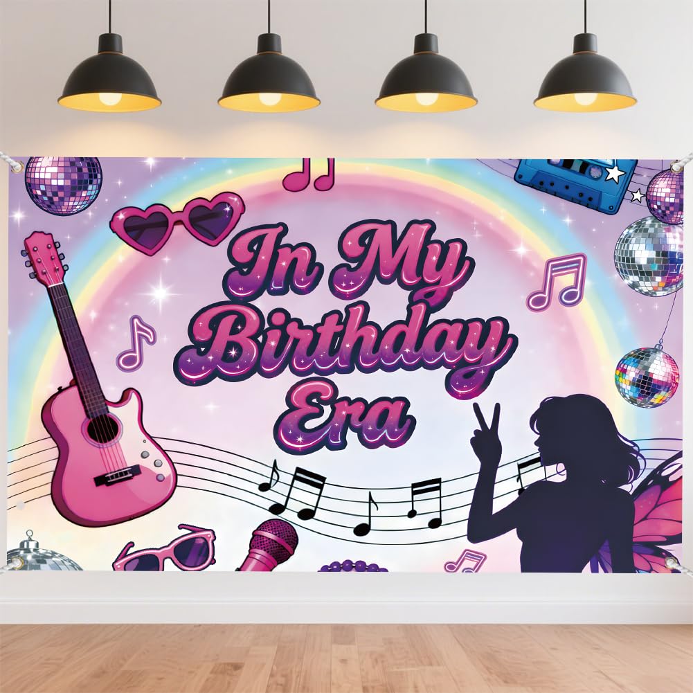 CRAFTYMELODY in My Birthday Era Banner 72×44 Inch Disco Music Happy Birthday Backdrop Wall Banner Photo Booth Indoor Outdoor with Grommets 3.2 Yard String for Party Decoration Supplies
