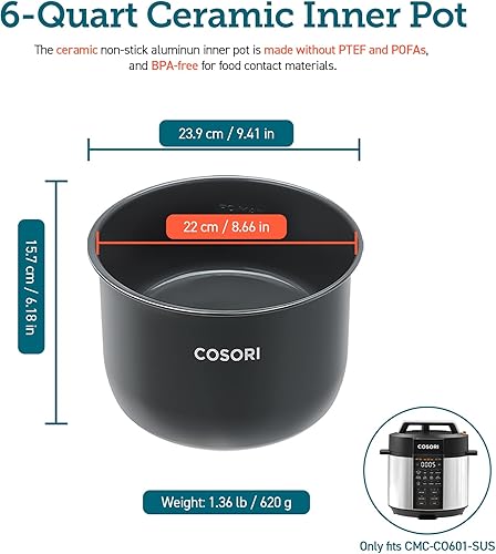 Miniatura 2 de COSORI Olla interior de olla a presión, compatible solo con CMC-CO601-SUS, cerámica, sin BPA, antiadherente, CRP-CO601IP-SUS