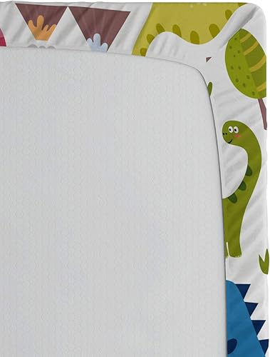 Miniatura 4 de Ambesonne Sábana bajera ajustable con diseño de dinosaurios coloridos de dibujos animados T-Rex Triceratops Prehistoric Reptile Wildlife, funda de