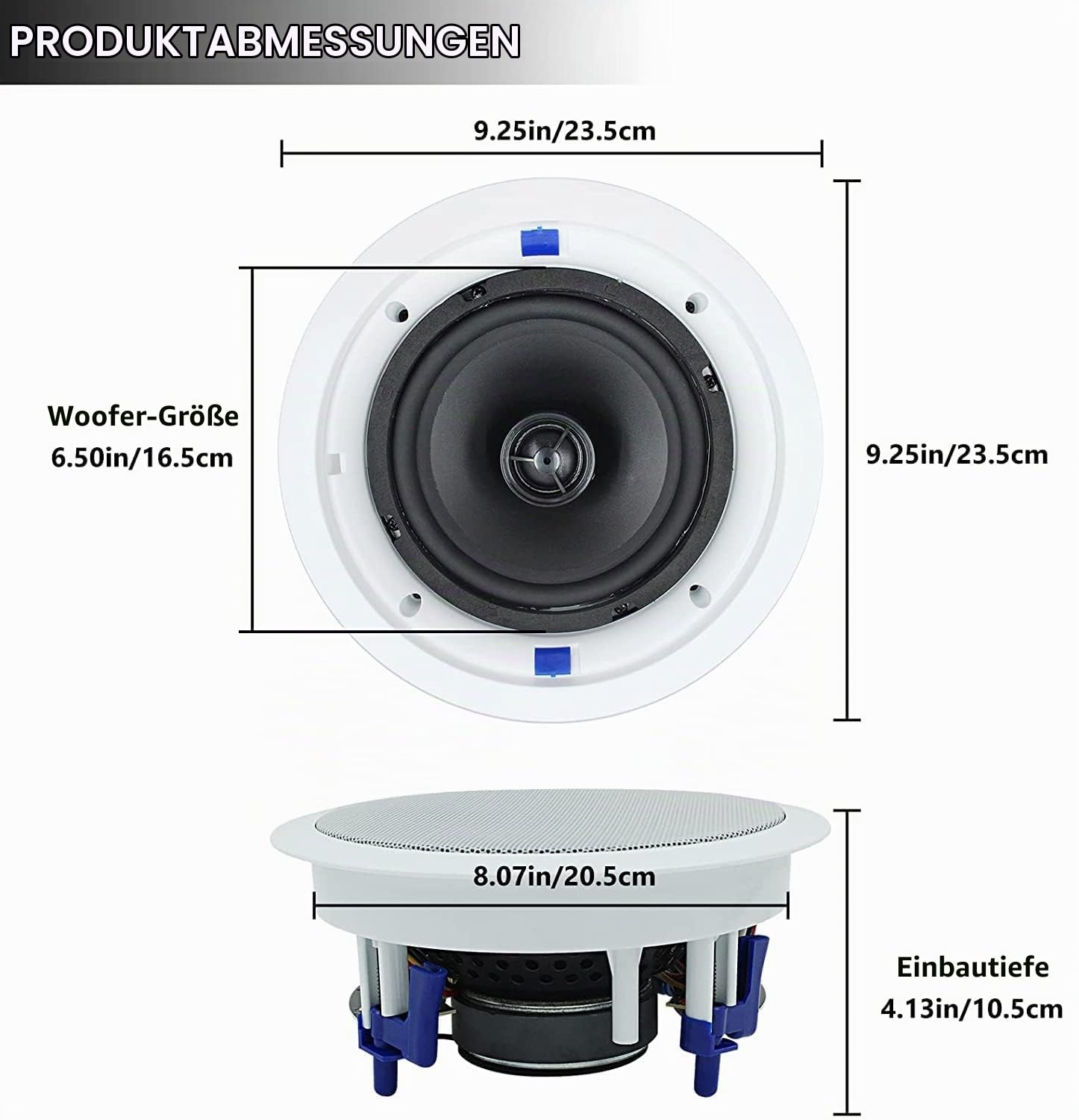 Herdio 6,5 Zoll Deckenlautsprecher, 8 Ohm 160 Watt Einbaulautsprecher, Bündige Montage Sound, Perfekt für Innen und Außenbereich, Schlafzimmer, Heimkino (2 Lautsprecher)