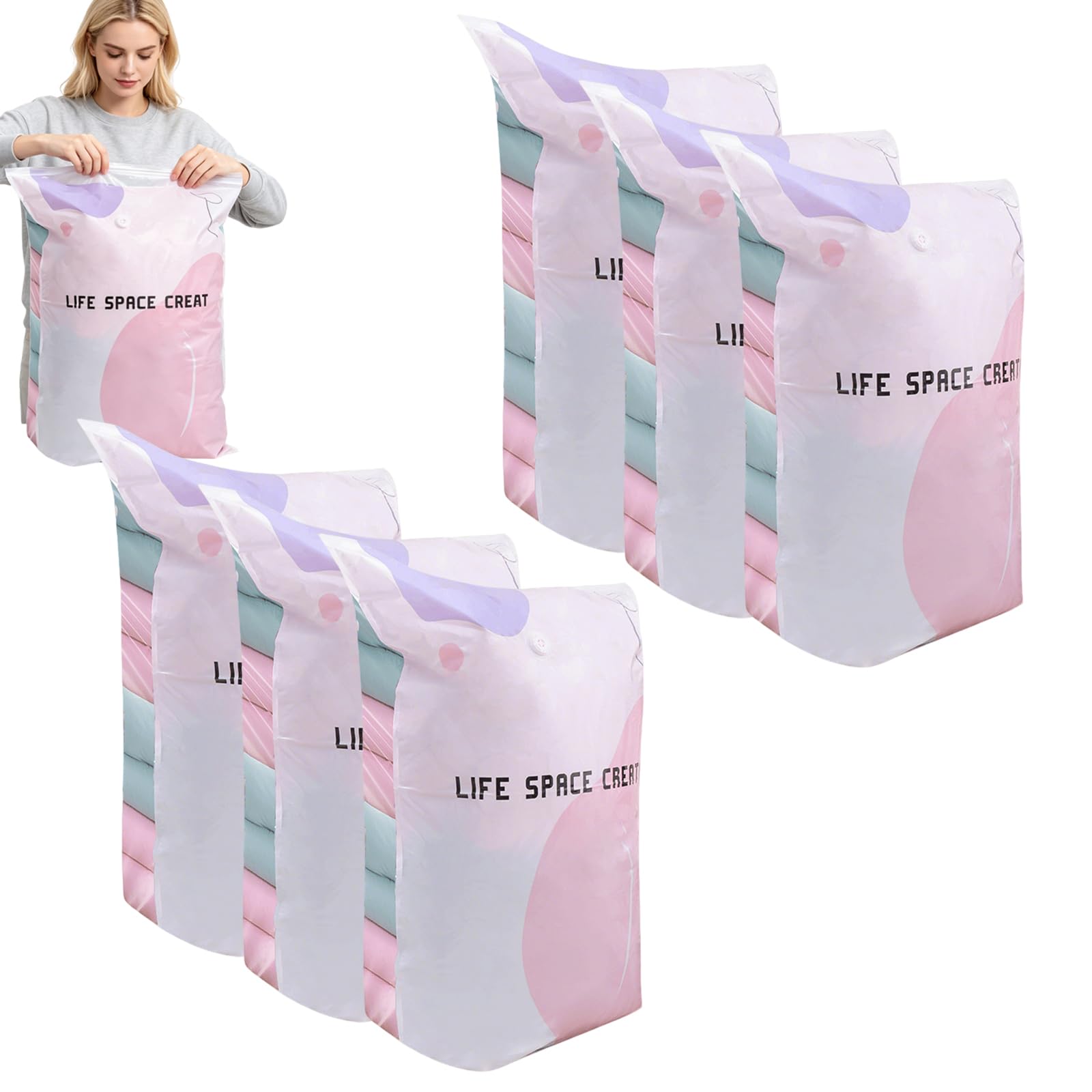 No Pump Vacuum Storage Bags Press & Seal, Vacuum Bags for Comforters, Large Cube Vacuums Seal Bag, Large Vacuums Seals Bag for Bedding, Saves 80% Space, Space Saver Vacuumed Storage Bagged. (6SET)