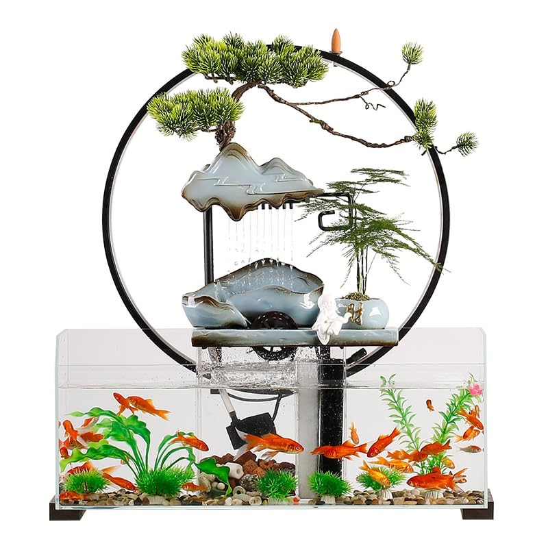 Fontaine à circulation d'eau TUSUOD avec aquarium intégré
