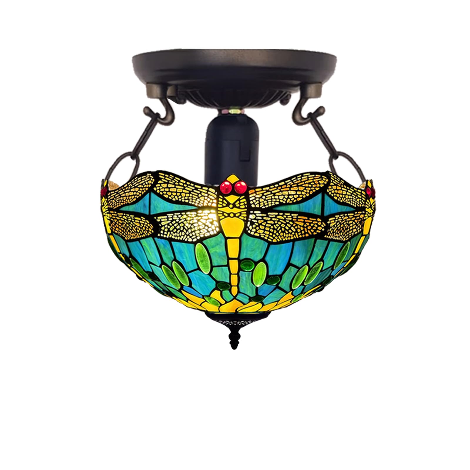 Auroh Tiffany Ceiling Lights 16 inch Handcrafted Green Dragonfly Lamp Shade Antique Design Ceiling Lamps for Living Room Decor Home Decor Lounge