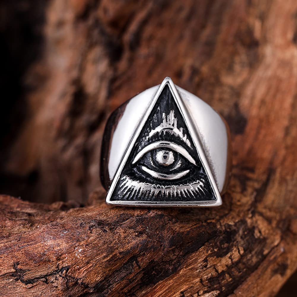 Sumpgle Bague En Acier Titane Œil Maçonnique Pour Homme – Design Triangle Vintage Gothique – Bijou Unique Quotidien