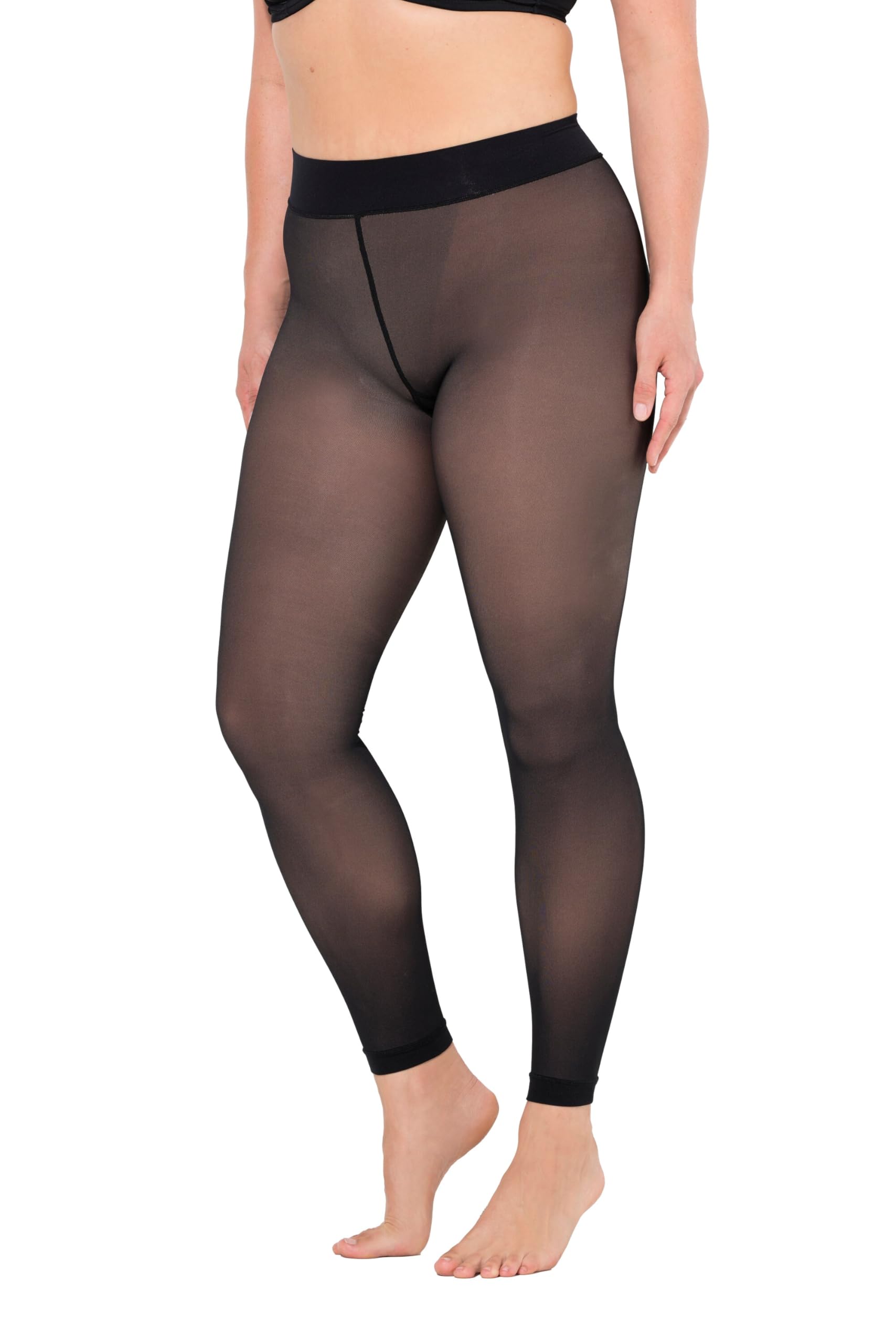 Ulla Popken Damen große Größen Übergrößen Plus Size Strumpf-Leggings, transparente Optik, innen hautfarben 839791