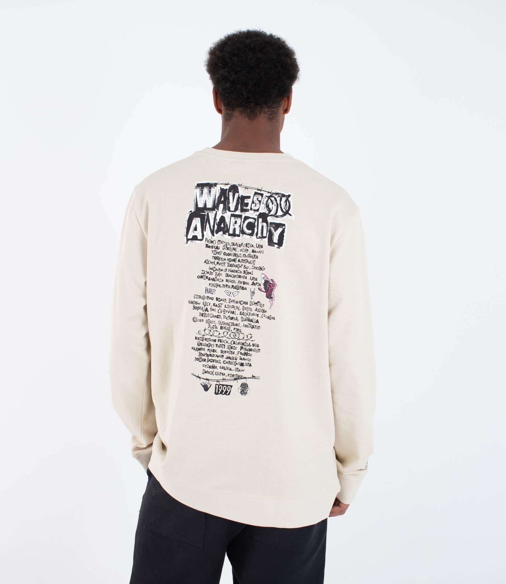 Hurley Wave Anarchy Sudadera Hombre sin Capucha Oversize Surf Cuello Redondo