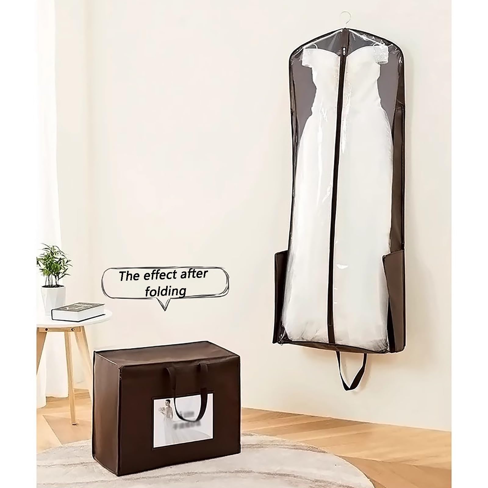 Kleidersack, Pelzmantel-Aufbewahrungstasche, Hochzeitskleid-Tasche, faltbar, tragbar, geeignet for Hochzeitskleid, Abendkleid(Brown,160 * 60 * 25cm/63 * 24 * 10in)