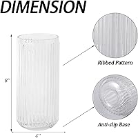 Vista 7 de Jarrón de vidrio acanalado, jarrones de flores para ramo, jarrones de vidrio transparente para flores, moderno jarrón acanalado para sala de estar