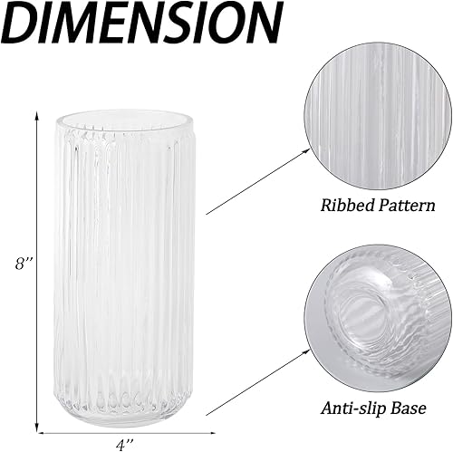 Miniatura 7 de Jarrón de vidrio acanalado, jarrones de flores para ramo, jarrones de vidrio transparente para flores, moderno jarrón acanalado para sala de estar,