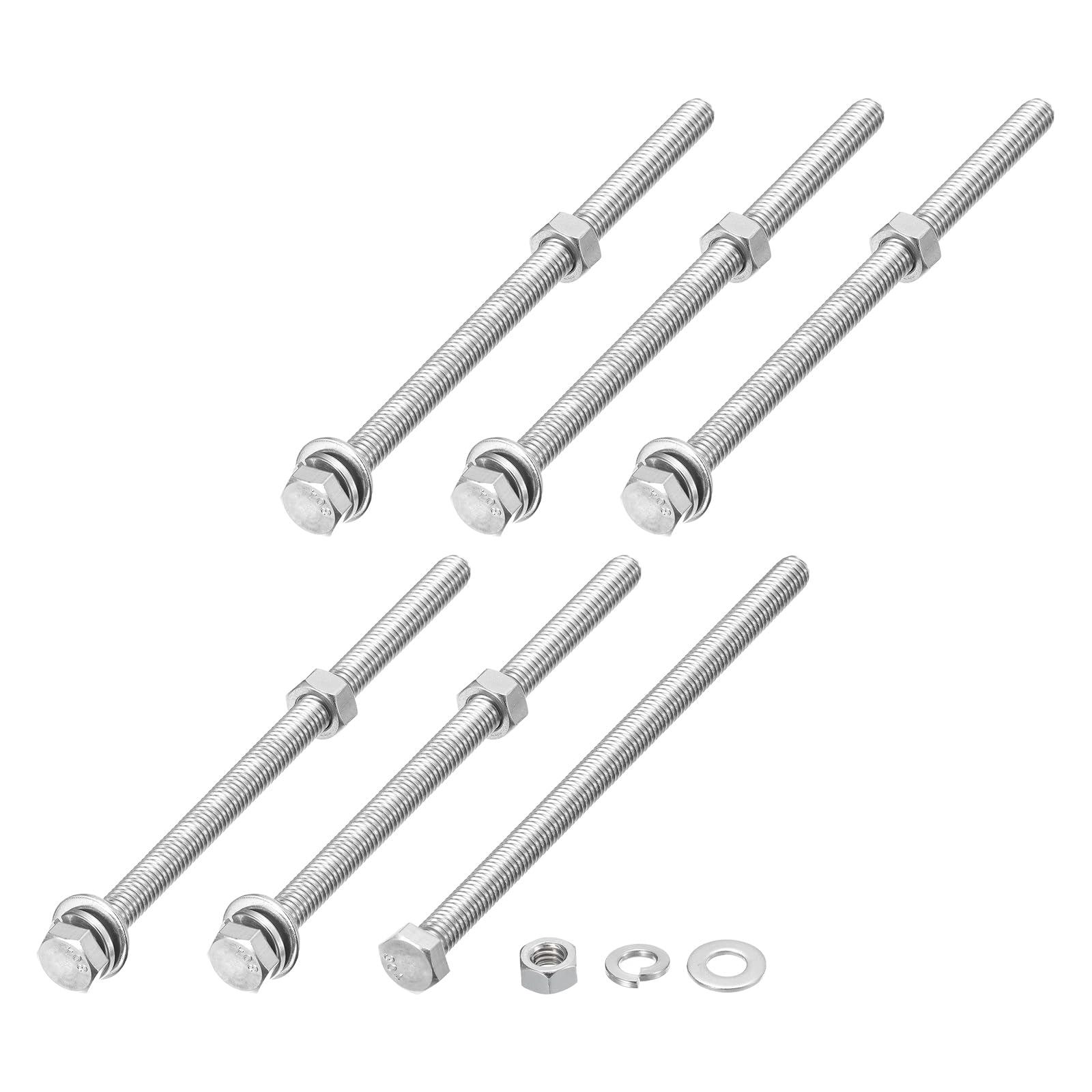 METALLIXITY Hex Head Screws Bolts, Nuts, Flat & Lock Washers Kits (5/16-18x6") 6 Set