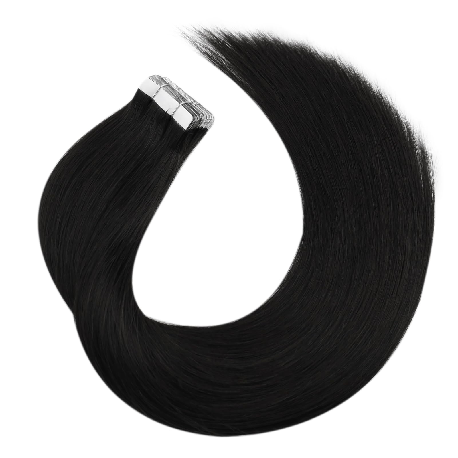 Moresoo Extension Capelli Veri Biadesivo 50 cm Nero Remy Umani Invisible #1B 20pz 50g
