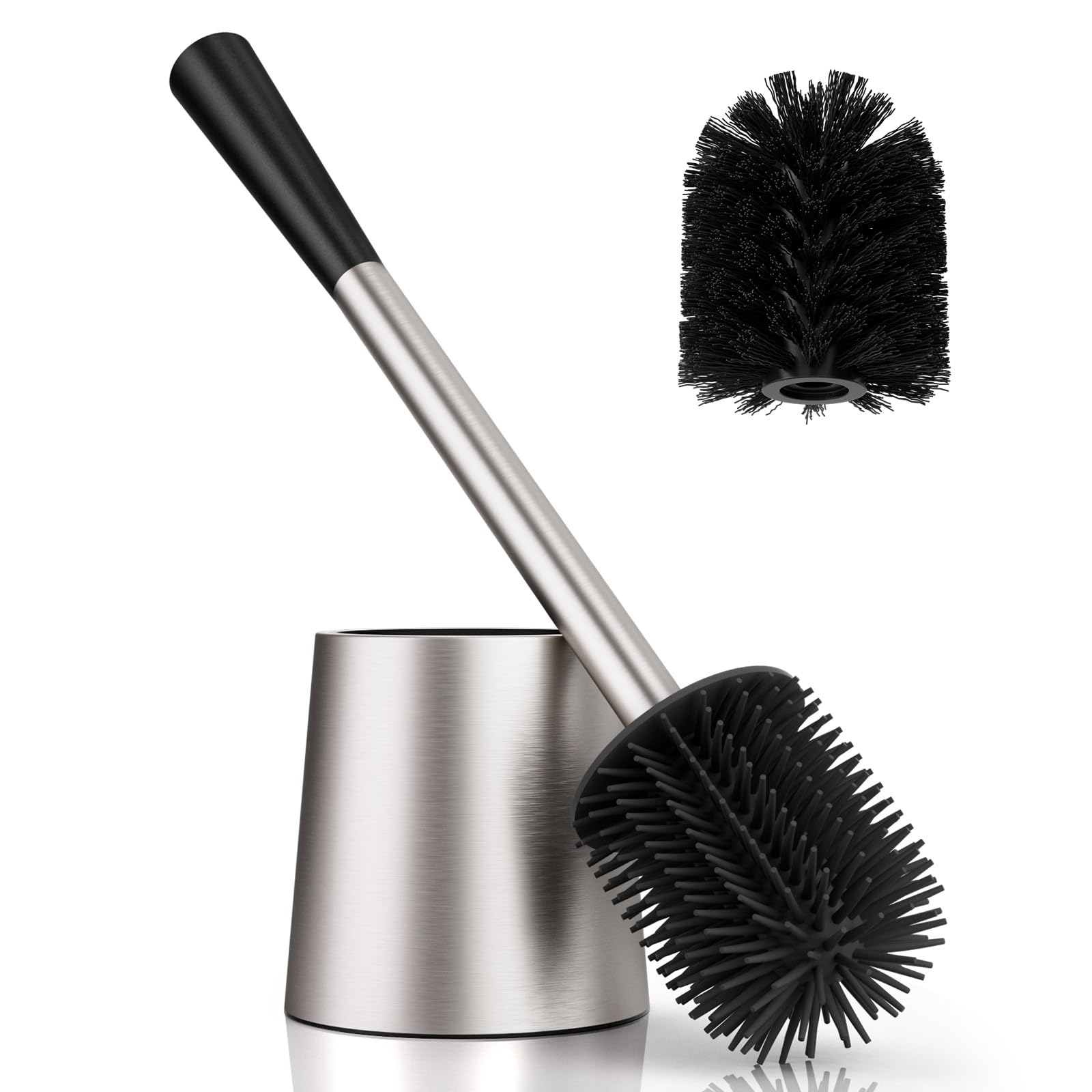 Brosse toilettes WC FUNPALA en acier inoxydable avec deux têtes en silicone