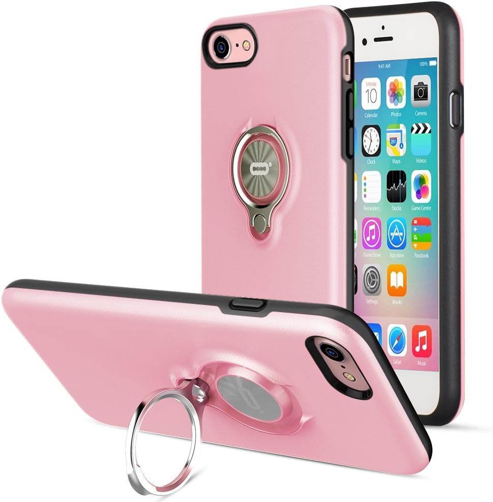 ICONFLANG iPhone 8 Case,iPhone 7 Case,iPhone SE 2nd Generation Case, 360 Degree Rotating Ring Kickstand Shockproof Impact Protection Function Can Work with Magnetic Car Mount case 2018- Pink