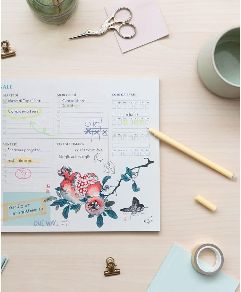 Official Italian Version Japanese A4 Desk Pad with Daily, Weekly and Monthly Calendar, Desktop Planner, Desktop Note Pad, 54 Undated Tear Off Sheets, 8.3 x 11.7 inches, to Do List