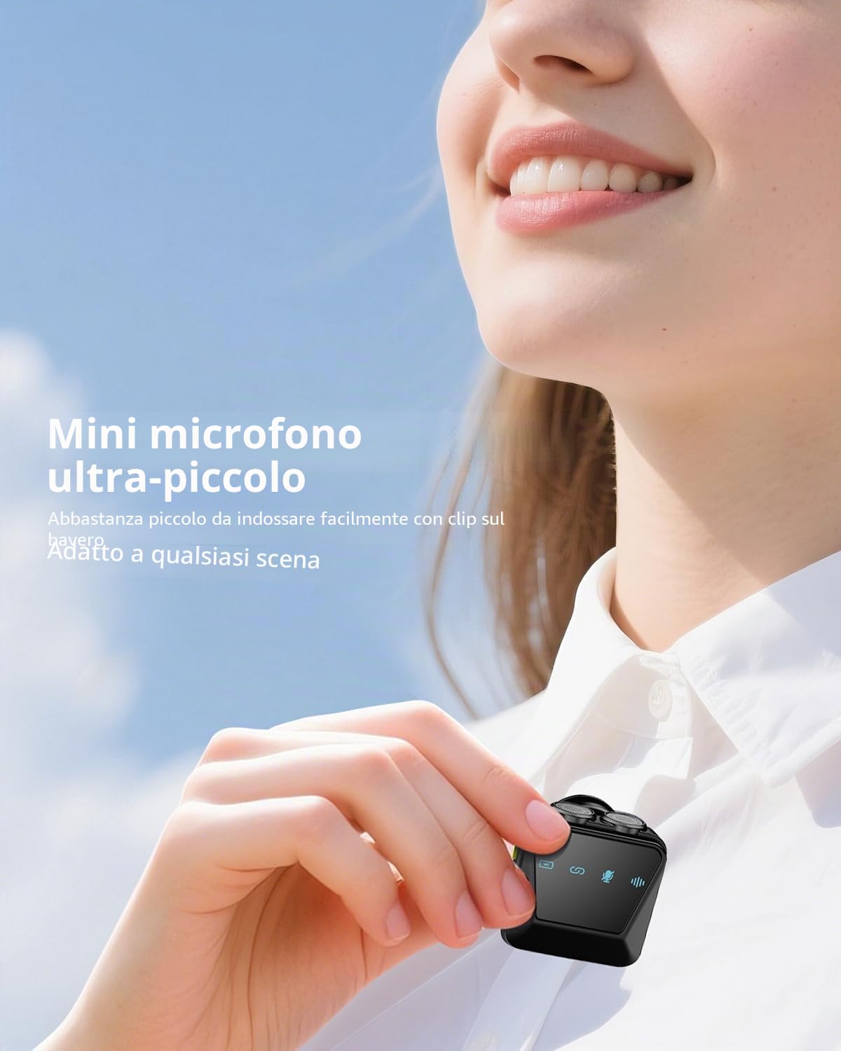 Microfono Lavalier wireless per iPhone/Android,microfono da bavero per registrazione, microfono a clip con cancellazione per registrazione video,Tiktok, Youtube, Vlogging,Trasmissioni dal Vivo