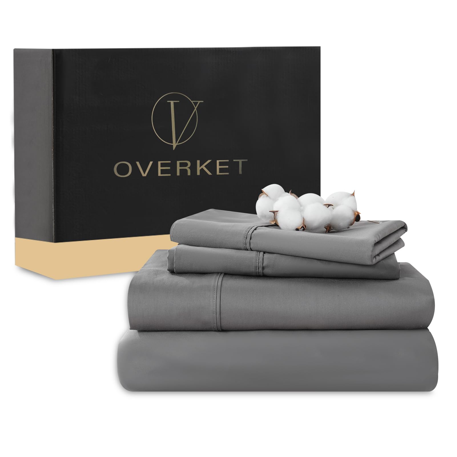 100% Egyptian Cotton Sheets Cal King Sheet Set 4PCS 1000 Thread Count Sateen Weave Soft Breathable 16-Inch Deep Pocket（California King,Dark Grey）