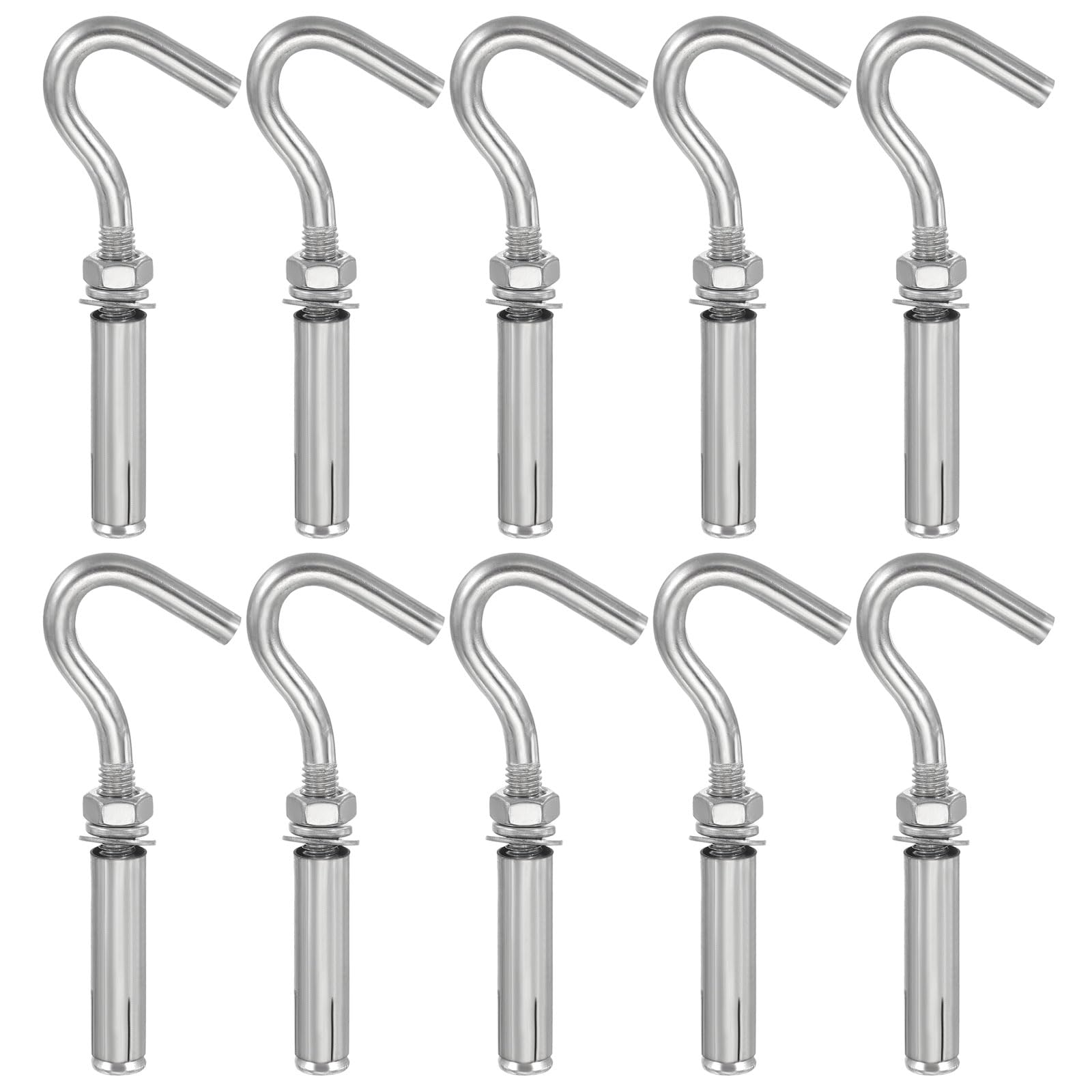 MECCANIXITY Concrete Wall Hook Expansion Hook Open Cup Screw M8x108mm 304 Stainless Steel for Indoor Outdoor Ceiling Concrete Walls Masonry, Pack of 10